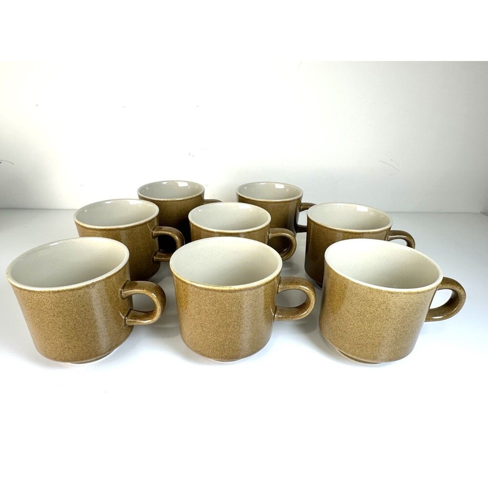 Vintage Daisy Vale Stoneware Mugs Set of 8 Japan Brown Stoneware Coffee Cups